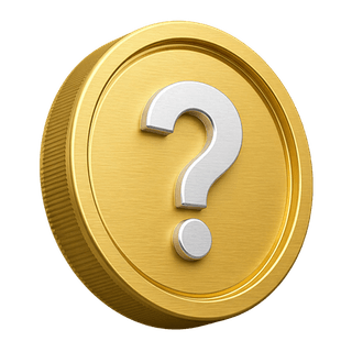 Elemento decorativo da página de FAQ: moeda de ouro em 3D com ponto de interrogação